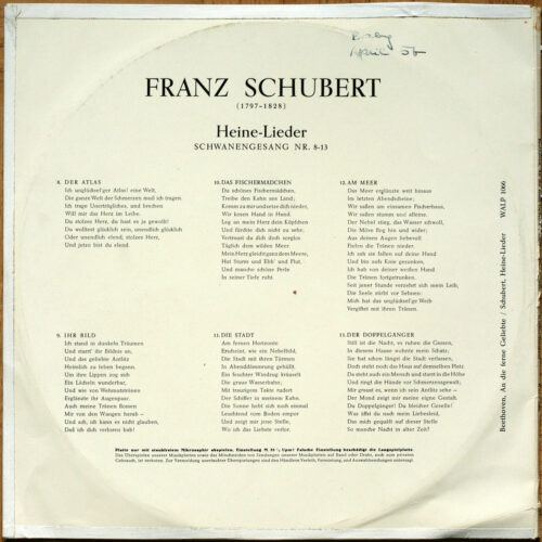 Beethoven – An die ferne Geliebte – Op 98 • Schubert – Heine-Lieder • Electrola WALP 1066 • Dietrich Fischer-Dieskau • Gerald Moore