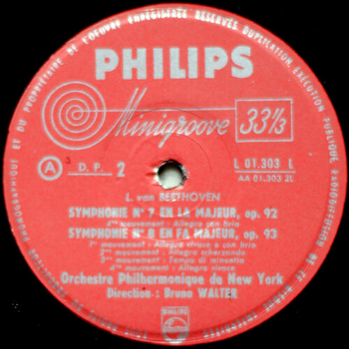 Beethoven • Symphonies n° 7 & 8 • Philips Minigroove L 01 303 L • The New York Philharmonic Orchestra • Bruno Walter