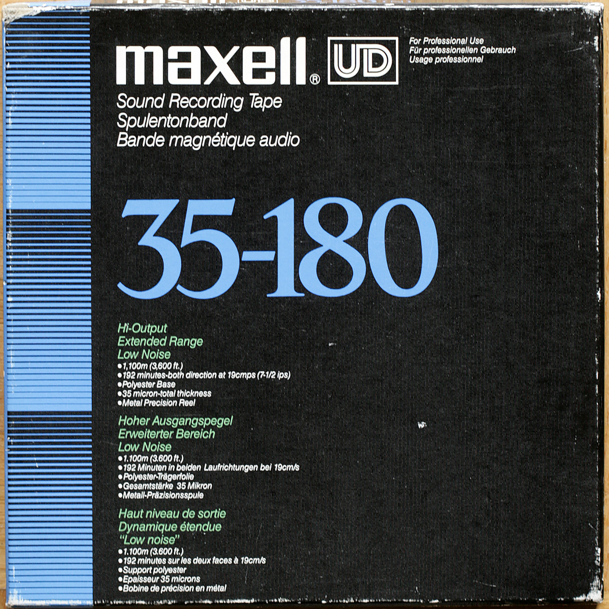 Maxell UD 35-180 (N) • Bande magnétique avec bobine métallique • Sound recording tape with metal reel • Spielband mit Metallspule • Ø 26.5 cm • NAB • Occasion • Used