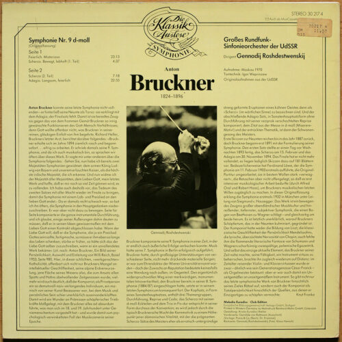 Bruckner • Symphonie n° 9 en ré mineur • Symphonie Nr. 9 D-moll • Eurodisc 30 217 4 • Großes Rundfunk-Sinfonieorchester der UdSSR • Gennadij Roshdestwenskij