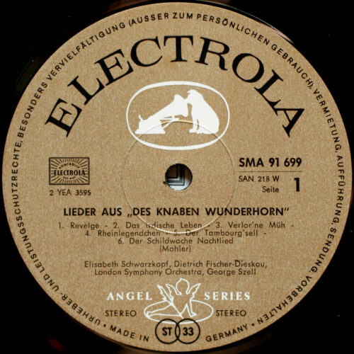 Mahler • Des Knaben Wunderhorn • EMI SMA 91 699 Angel Series • Elisabeth Schwarzkopf • Dietrich Fischer-Dieskau • London Symphony Orchestra • George Szell