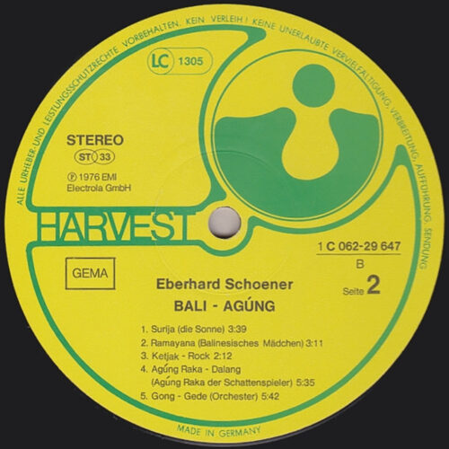 Eberhard Schoener • Bali-Agúng • Harvest/Hörzu/EMI 1C 062-29 647