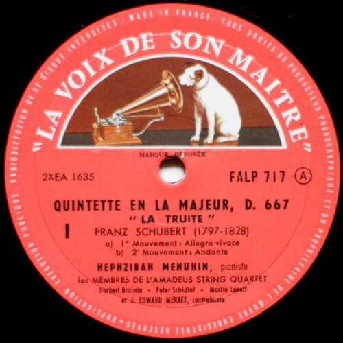 Schubert • Quintette pour piano et cordes "La Truite" • Forellenquintett A-Dur • Piano quintet "The Trout" • D. 667 • FALP 717 • Hephzibah Menuhin • Amadeus String Quartet