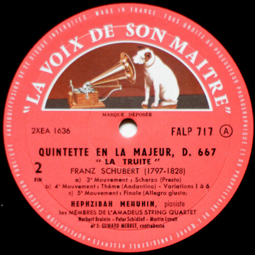 Schubert • Quintette pour piano et cordes "La Truite" • Forellenquintett A-Dur • Piano quintet "The Trout" • D. 667 • FALP 717 • Hephzibah Menuhin • Amadeus String Quartet