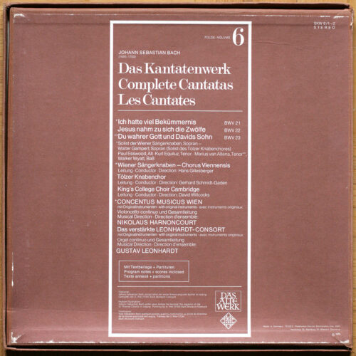 Bach • Intégrale des cantates • Kantatenwerk • Complete cantatas • BWV 21-23 • Vol. 6 • Telefunken SKW 6/1-2 • Leonhardt-Consort • Concentus Musicus Wien • Nikolaus Harnoncourt