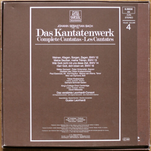 Bach • Intégrale des cantates • Kantatenwerk • Complete cantatas • BWV 12-16 • Vol. 4 • Telefunken 6.35030 EX • Das Verstärkte Leonhardt-Consort • Gustav Leonhardt