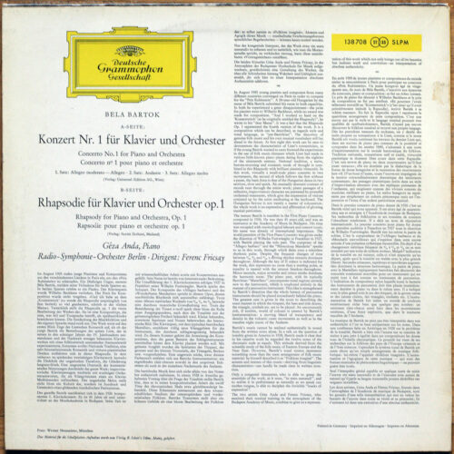 Bartók • Concerto pour piano n° 1 • Rhapsodie pour piano et orchestre • DGG 138 708 SLPM • Géza Anda • Radio-Symphonie-Orchester Berlin • Ferenc Fricsay