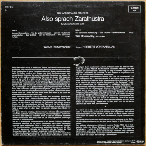 Strauss • Also Sprach Zarathustra • Decca 6.41808 • Willy Boskovsky • Wiener Philharmoniker • Herbert von Karajan