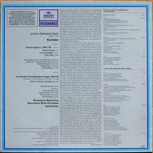 Bach • Cantates BWV 26 & 106 (Actus Tragicus) • Archiv 2547 072 • Hertha Töpper • Theo Adam • Ursula Buckel • Ernst Haefliger • Münchener Bach-Orchester • Karl Richter