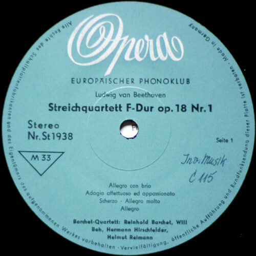 Beethoven • Streichquartett Nr. 1 – Op. 18 & Nr. 3 – Op. 59 • Quatuor à cordes • String quartets • Opera ST 1938 • Barchet-Quartett