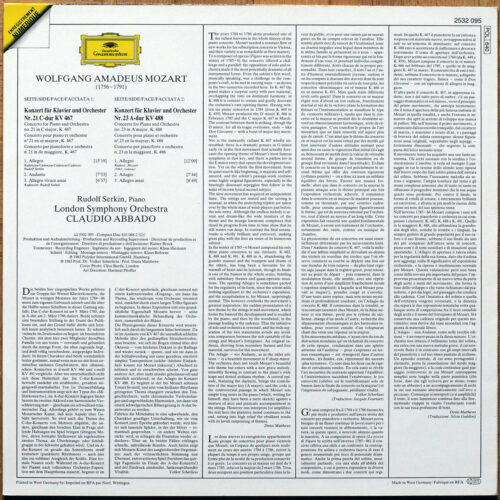 Mozart • Concertos pour piano n° 21 & 23 • Klavierkonzerte Nr. 21 & 23 • KV 467 & 488 • DGG 2532 095 Digital • Rudolf Serkin • The London Symphony Orchestra • Claudio Abbado