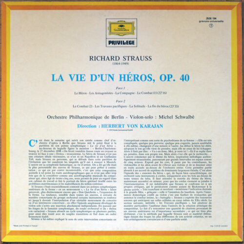 Strauss • Ein Heldenleben • La vie d'un héros • DGG 2535 194 • Michel Schwalbé • Berliner Philharmoniker • Herbert von Karajan