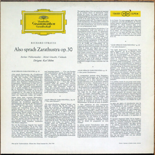 Strauss • Ainsi parlait Zarathoustra • Also sprach Zarathustra • DGG 136 001 SLPEM • Wiener Philharmoniker • Karl Bohm