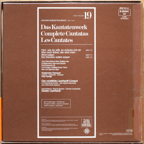 Bach • Intégrale des cantates • Kantatenwerk • Complete cantatas • BWV 73-75 • Vol. 19 • Telefunken 6.35341 EX • Das Verstärkte Leonhardt-Consort • Gustav Leonhardt