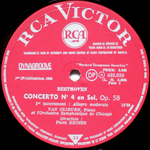 Beethoven • Concerto pour piano n° 4 • Klavierkonzert Nr. 4 • RCA 645.010 • Van Cliburn • Chicago Symphony Orchestra • Fritz Reiner