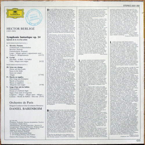 Berlioz • Symphonie fantastique • DGG 2531 092 • Orchestre de Paris • Daniel Barenboim