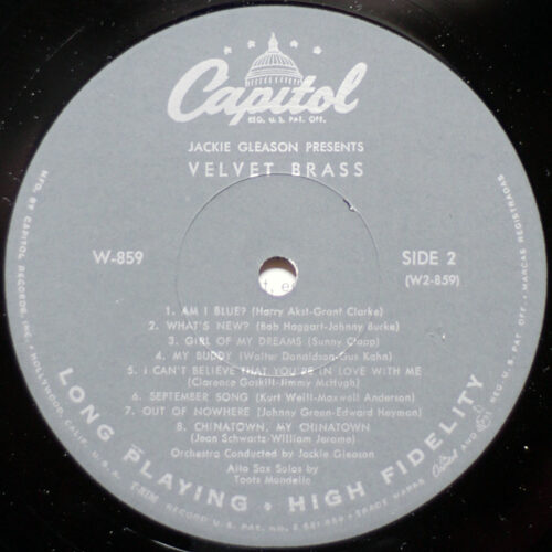 Jackie Gleason presents Velvet Brass • Capitol Records W859 • Toots Mondello