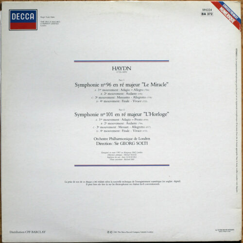 Haydn • Symphonies n° 96 "Miracle" & n° 101 "The clock" • Decca 591224 • The London Philharmonic Orchestra • Georg Solti