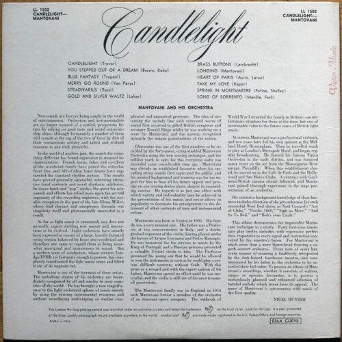 Mantovani and his orchestra • Candlelight • London Records LL 1502