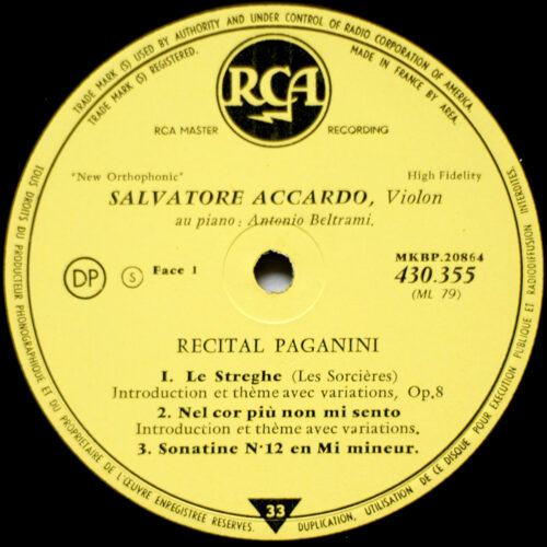 Paganini • Recital • Le streghe • Sonatina n° 12 • Variazioni sulla 4a corda • I palpiti RCA 440.128 S • Salvatore Accardo • Antonio Beltrami