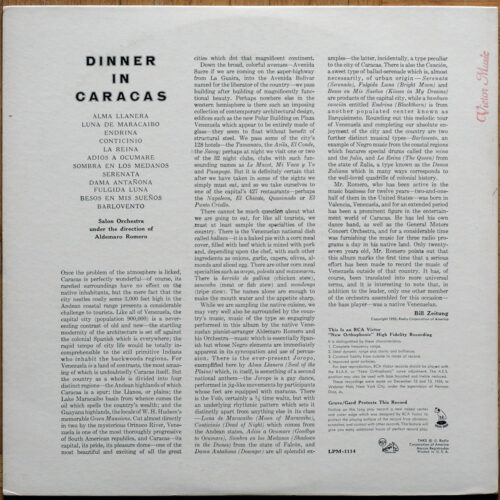 Aldemaro Romero • Dinner in Caracas • RCA LPM-1114 • Salon Orchestra • Aldemaro Romero
