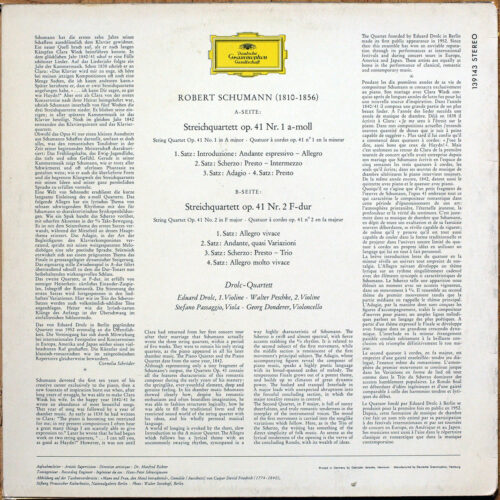 Schumann • Quatuor à cordes • Streichquartette • String Quartets • Op. 41 • n° 1 – A-Moll & n° 2 – D-Dur • DGG 139 143 SLPM • Drolc-Quartett