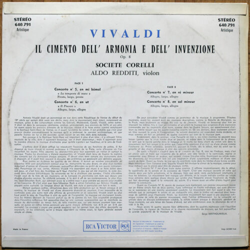 Vivaldi • Concertos pour violon n° 5-8 • Il cimento dell'armonia e dell'inventione • RCA 640.791 A • Aldo Redditi • Società Corelli • Silvano Zuccarini