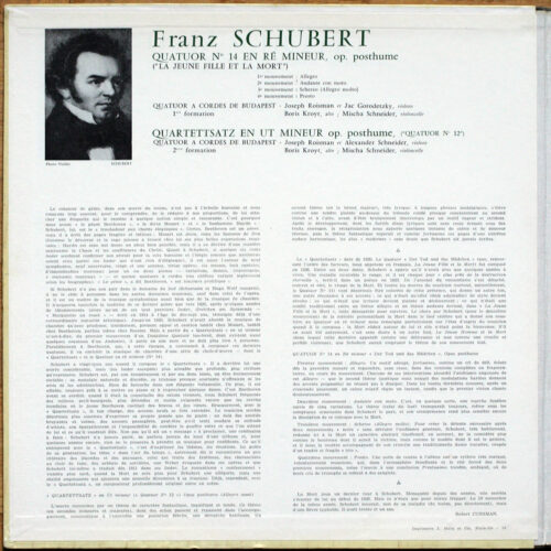 Schubert • Quatuor à cordes n° 14 "Der Tod und das Mädchen" – "La jeune fille et la mort" • Quatuor à cordes n° 12 "Quartettsatz" • Philips Minigroove A 01.283 L • Budapest String Quartet