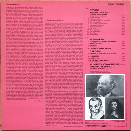 Dvořák • Monteverdi • Carissimi • Duos pour sopranos • EMI 2 C051-43240 • Elisabeth Schwarzkopf • Irmgaard Seefried • Gerald Moore