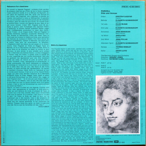 Purcell • Dido and Aeneas • EMI 2 C 051-03613 • Kirsten Flagstad • Elisabeth Schwarzkopf • Thomas Hemsley • The Mermaid Singers and Orchestra • Geraint Jones