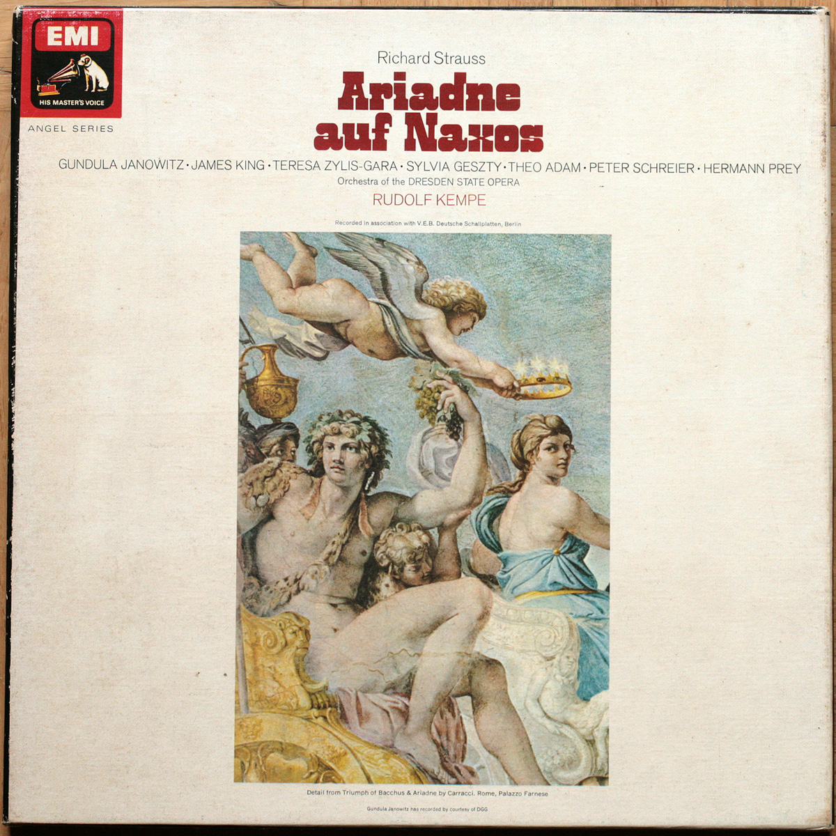 Strauss ‎• Ariadne à Naxos • EMI SLS 936 Angel • Annelies Burmeister • Gundula Janowitz • Hermann Prey • Theo Adam • Peter Schreier • Staatskapelle Dresden • Rudolf Kempe