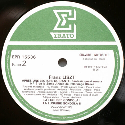 Liszt • Sonate en si mineur – Après une lecture de Dante – La lugubre gondola • Erato EPR 15536 • Pascal Devoyon