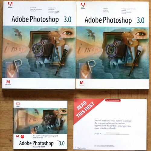Adobe Photoshop 3 • Mac 68020 – 68040 • Apple Macintosh OS 7.0 • CD d'installation • Version française • Avec numéro de série • Occasion