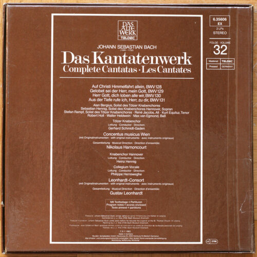 Bach • Intégrale des cantates • Kantatenwerk • Complete cantatas • BWV 128-131 • Vol. 32 • Telefunken 6.35606 EX • Leonhardt-Consort • Concentus Musicus Wien • Nikolaus Harnoncourt