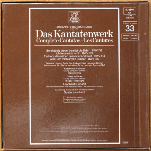 Bach • Intégrale des cantates • Kantatenwerk • Complete cantatas • BWV 131-135 • Vol. 33 • Telefunken 6.35607 EX • Das verstärkte Leonhardt-Consort • Gustav Leonhardt