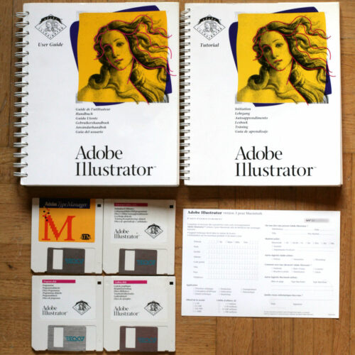 Adobe Illustrator 3 • Mac Plus – Mac SE – Mac II • Apple Macintosh OS 6.0 • Disquettes d'installation • Version française • Avec numéro de série • Occasion