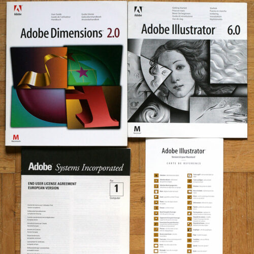 Adobe Illustrator 6.0 • Mac 68020 – 68030 – 68040 – PowerMac • Apple Macintosh OS 7.0 • CD d'installation • Version française • Avec numéro de série • Occasion