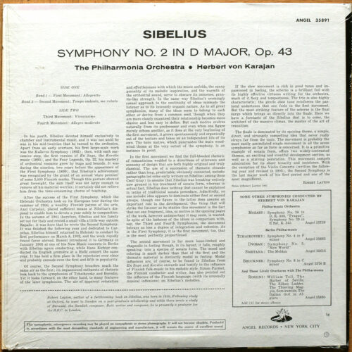 Sibelius • Symphonie n° 2 • Angel Records S 35891 • Philharmonia Orchestra • Herbert von Karajan