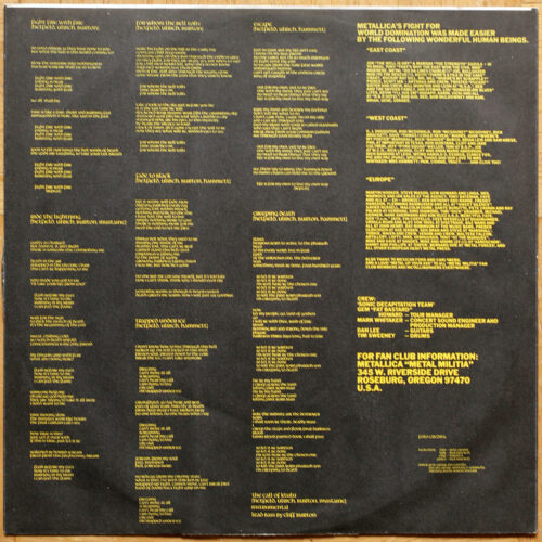Metallica • Ride the lightning • Bernett Records – Music for nations SB 18026 • Edition française avec pochette verte • French green cover