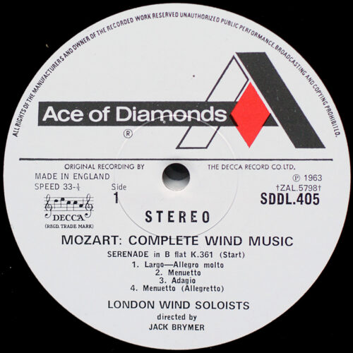 Mozart • Complete Wind Music • Sérénades et divertimenti pour instruments à vent • Sämtliche Serenaden und Divertimenti für Bläser • Decca SDDL 405-9 • London Wind Soloists • Jack Brymer