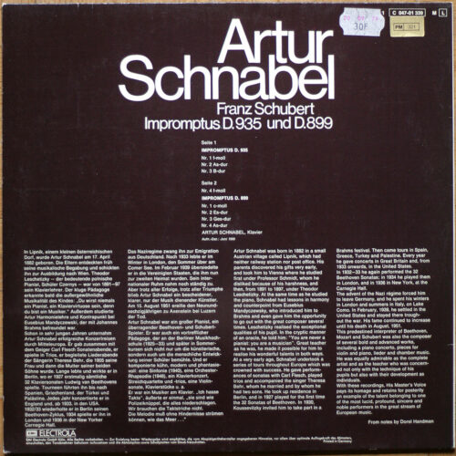 Schubert • Impromptus Op. 90 – D899 & Op. 142 – D935 • EMI Dacapo 1C 047-01 339 • Artur Schnabel