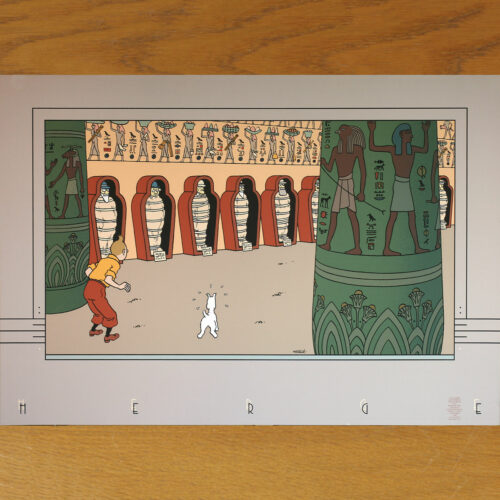 Hergé • Tintin • Les cigares du pharaon • La salle des sarcophages • Pyramide de Kih-Oskh • Sérigraphie • Édition Archives Internationales • 1990 • Neuve