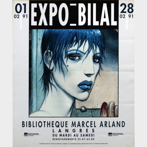 Enki Bilal • La femme piège – Dessin de couverture • Exposition à Langres – février 1991 • Affiche offset • Le Pythagore • Neuve