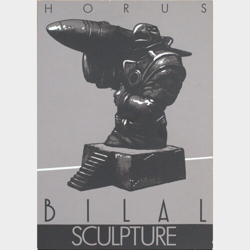 Enki Bilal • Horus • Collection uniformes • Sculpture Henri Gonnet • Carte annonce • Sérigraphie • Galerie Escale à Paris • 1987 • Neuve
