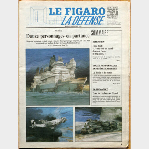 Enki Bilal • Transit • Douze personnages en partance • Edition du Figaro du mardi 14 janvier 1992 • Cahier régional "La Défense"