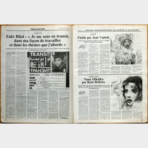 Enki Bilal • Transit • Douze personnages en partance • Edition du Figaro du mardi 14 janvier 1992 • Cahier régional "La Défense"