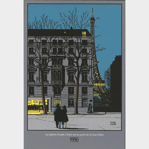 André Juillard • Escale à la Tour Eiffel • Galerie Escale à Paris • Carte postale • 1990 • Neuve