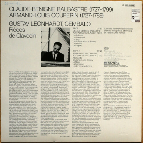 Couperin • Pièces de clavecin • Harmonia Mundi 1C 065-99922 • Gustav Leonhardt