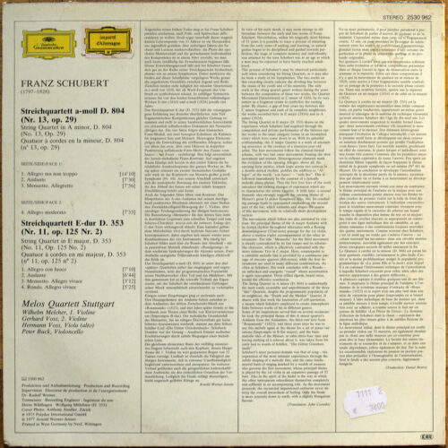 Schubert • Quatuors à cordes n° 11 & 13 • Streichquartette Nr. 11 & 13 • String quartets n° 11 & 13 • DGG 2530 962 • Melos Quartett