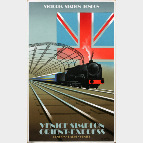Pierre Fix-Masseau • Centenaire de l’Orient-Express • Venice Simplon Orient-Express • Victoria Station London • Lithographie • 1985